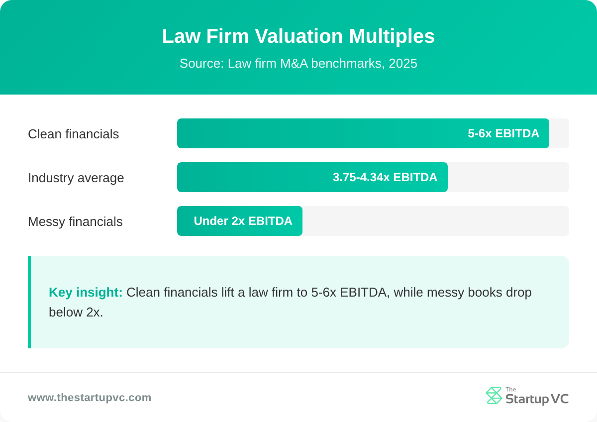Bar chart comparing law firm valuation multiples by financial quality