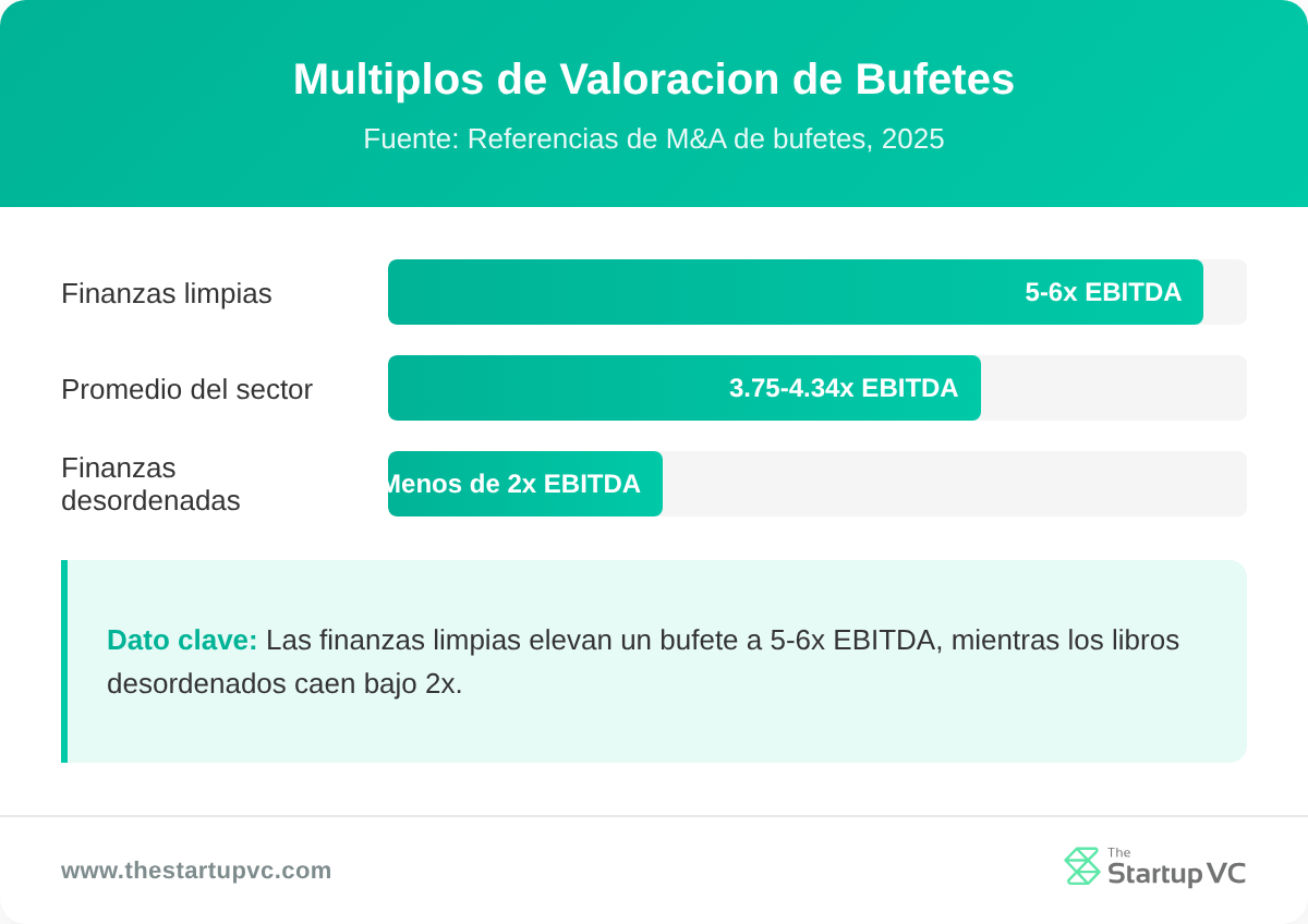 Grafico de barras que compara los multiplos de valoracion de bufetes por calidad financiera