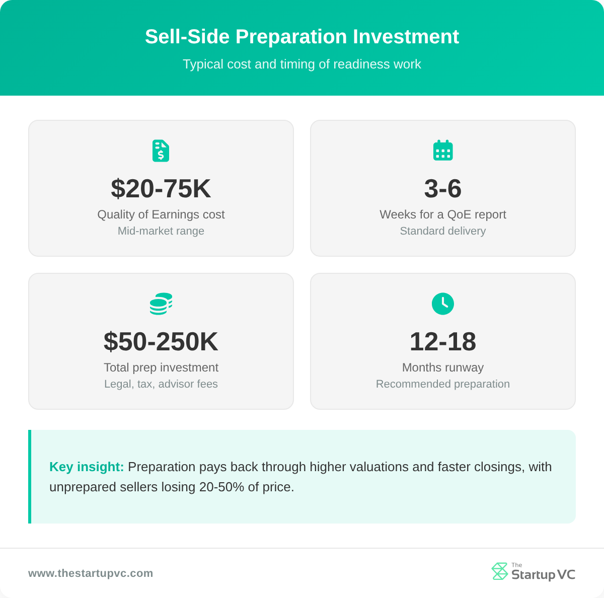Stats dashboard showing sell-side preparation cost and timing benchmarks