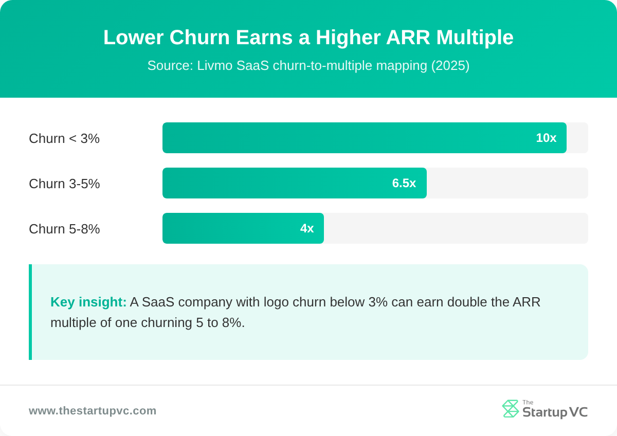 Bar chart showing how lower logo churn earns a higher ARR acquisition multiple