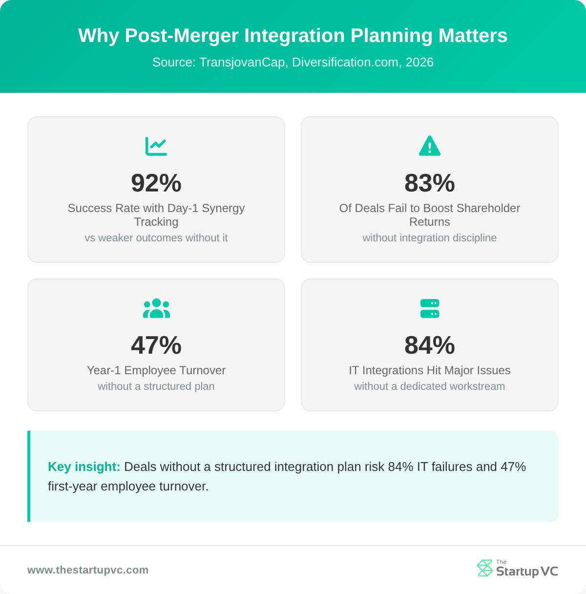 Stats dashboard showing why post-merger integration planning matters